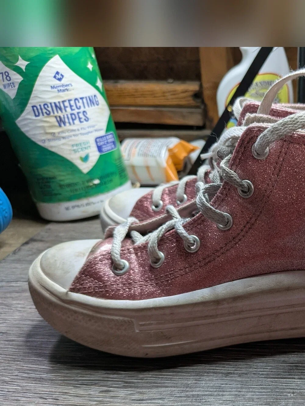 Converse Girls Pink Glittery High Top Sneakers Size 13